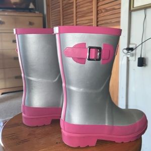 Joules wellies silver gray with pink size 13 kids UK 12 Euro 31 rain snow play